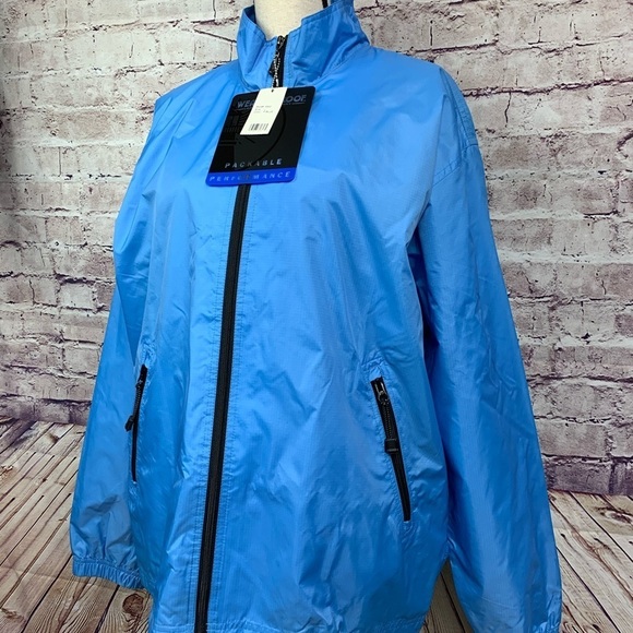 Weatherproof Blue Zipper Front Packable Rain Jacket - Picture 2 of 8